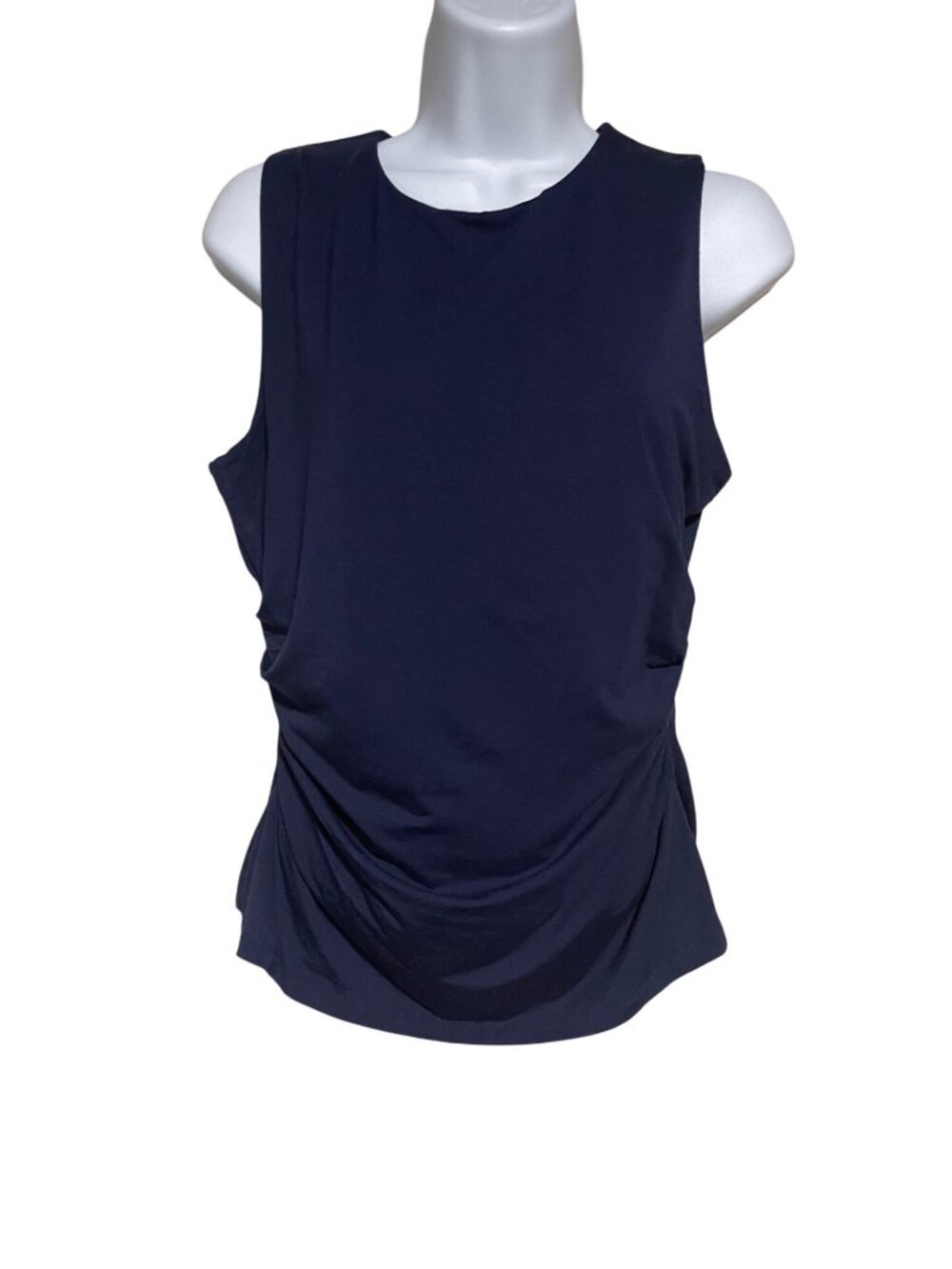Rachel Zoe Dark Navy Blue Sleeveless Ruched Top Womens M Stretch Casual Blouse